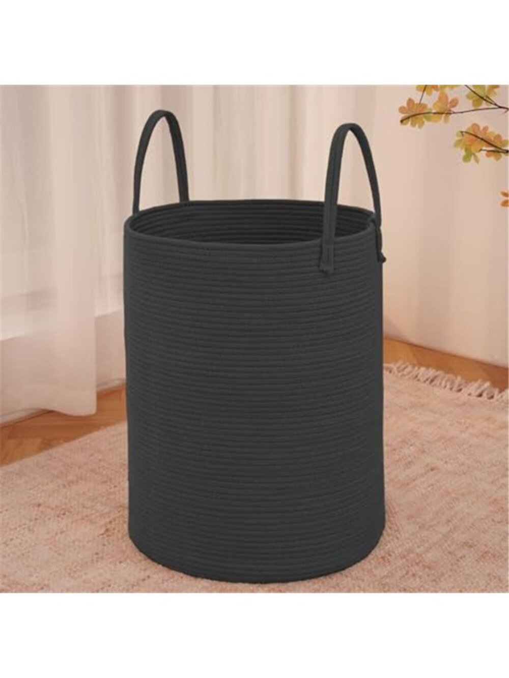 New 60L Cotton Rope Laundry Basket Hamper, Black